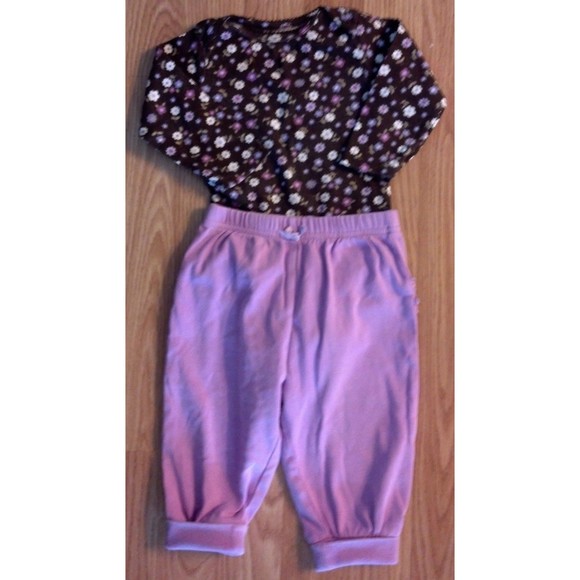 Girl's Size 6-9 M Month 2 Pc Brown Floral L/S Carter's Top & Purple OkieD Pants - Picture 2 of 6